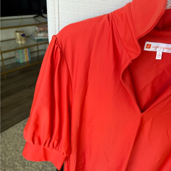Jude Connally Emerson Puff-Sleeve V-Neck Shift Dress, Coral Red, S, Like New - Picture 4 of 7
